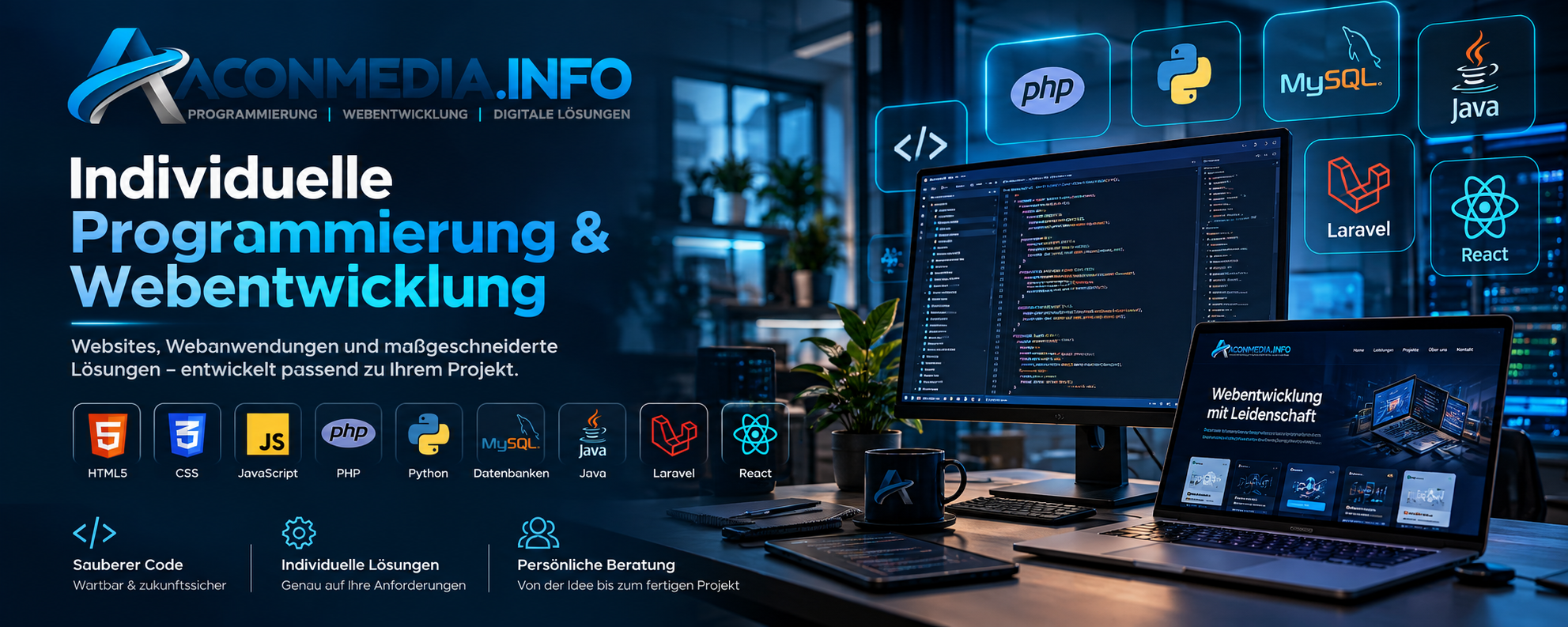 Programmierung und Webentwicklung mit HTML5, CSS, JavaScript, PHP, Python, SQL, Java, Laravel und React